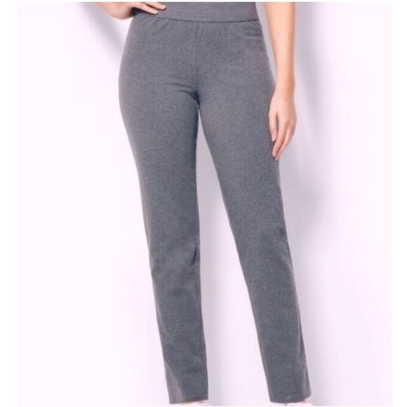 T By Talbots $70 Women Gray Stretch Knit Pull On Straight Ankle Pants large NEW - Picture 1 of 8